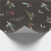 Kerstspar & Rode Bessen Bruine Espresso Cadeaupapier (Hoek)