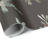 Kerstspar & Rode Bessen Bruine Espresso Cadeaupapier (Rol Hoek)