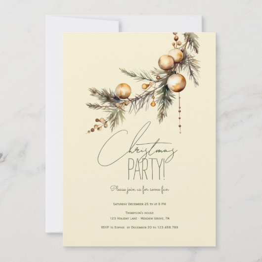 Kerstspar tak met gouden ballen partij kaart (Voorkant)