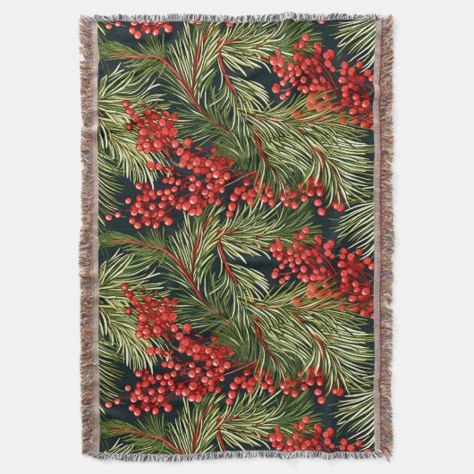 Kerstspar takken en bessen deken (Voorkant Verticaal)