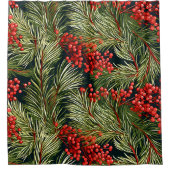 Kerstspar takken en bessen douchegordijn (Voorkant)