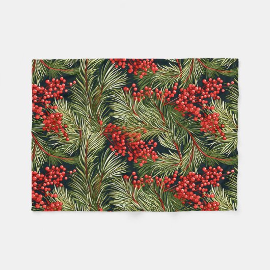 Kerstspar takken en bessen fleece deken (Voorkant (Horizontaal))