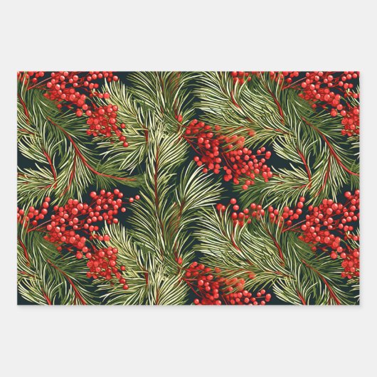 Kerstspar takken en bessen inpakpapier vel (Voorkant)