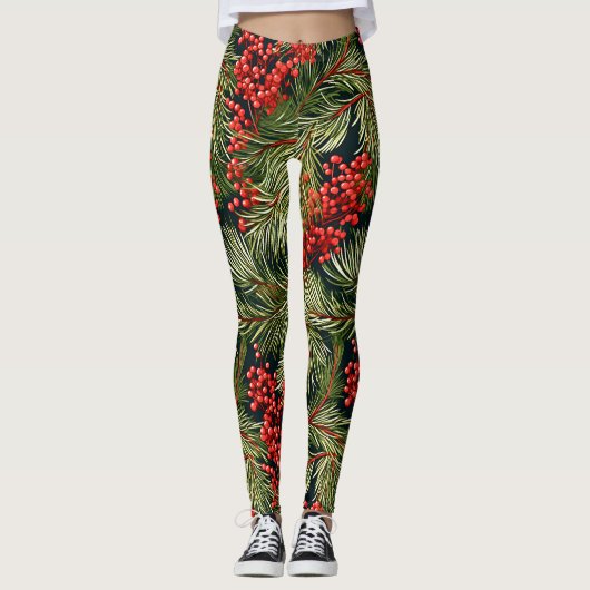 Kerstspar takken en bessen leggings (Voorkant)