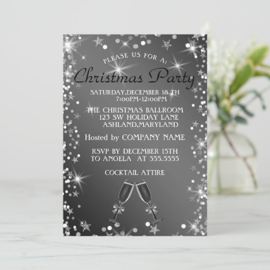 kerstSparkly Silver Glass of Champagne Kaart (Staand voorkant)