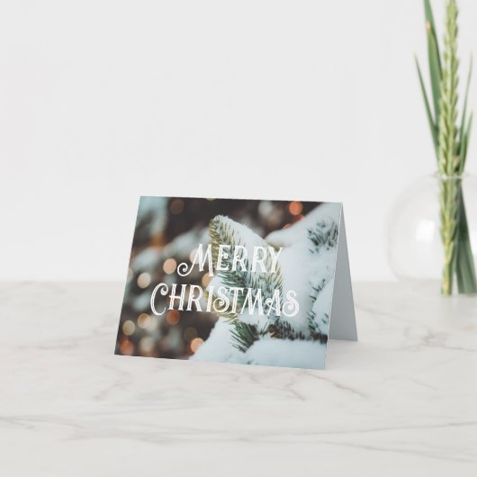 Kerstsparren tak en winterlichten feestdagen kaart (Voorkant)