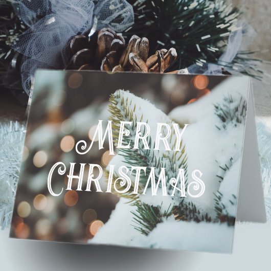 Kerstsparren tak en winterlichten feestdagen kaart