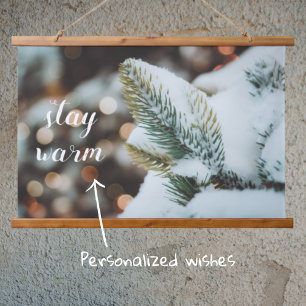 Kerstsparren tak en winterlichten hangend wandkleed