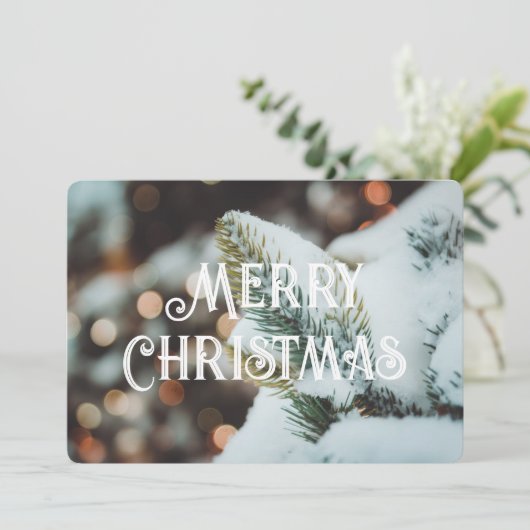 Kerstsparren tak en winterlichten kaart (Staand voorkant)