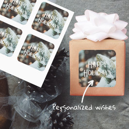 Kerstsparren tak en winterlichten vierkante sticker