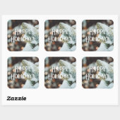 Kerstsparren tak en winterlichten vierkante sticker (Vel)