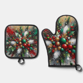 Kerstspatten / Witte Uitbarstingen Ovenwant & Pannenlap Set (Voorkant)