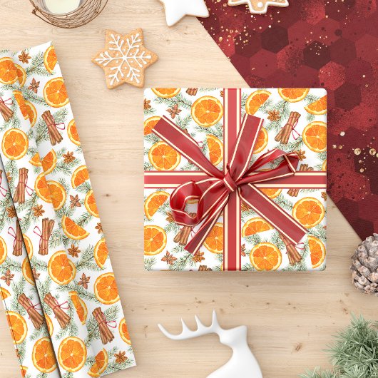 kerstspecerijen en Oranje citrussoorten Cadeaupapier