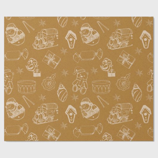  kerstspeelgoed hand getekend cadeaupapier (Vlak)