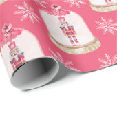 kerstSpeelgoed Soldaat Waterverf Snowflakes Roze Cadeaupapier (Rol Hoek)