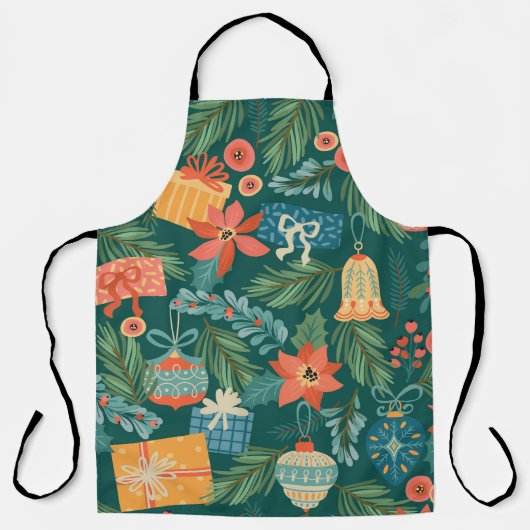 Kerstspeelgoed, Trendy Retro Patroon. Schort (Voorkant)