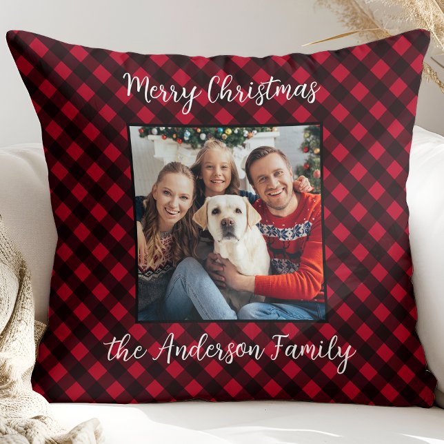 Kerstspel Familie Gepersonaliseerde Moderne Foto Kussen (Creator heeft geüpload)