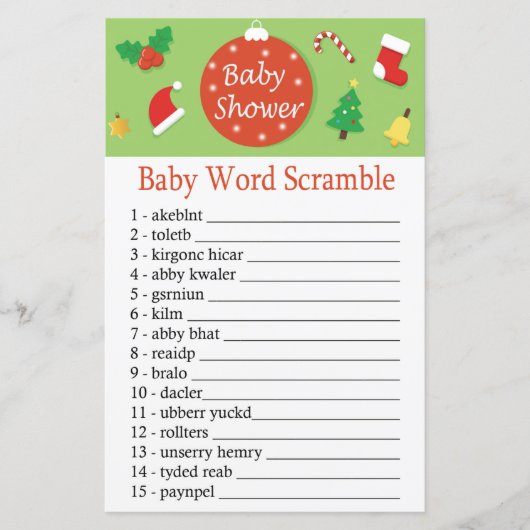 kerstspel met Baby-woordscramble (Voorkant)