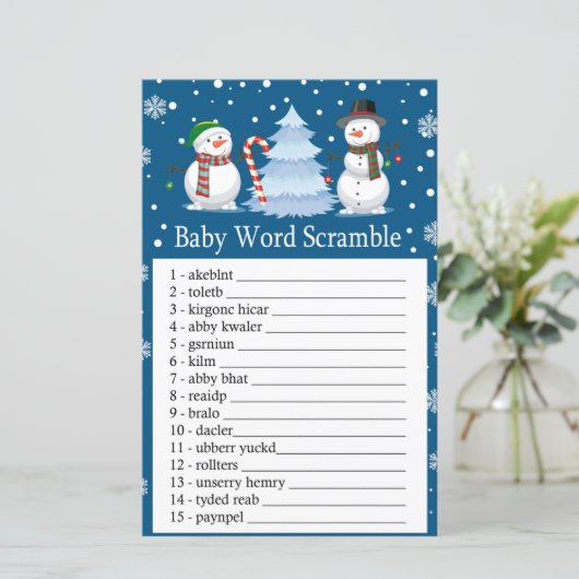 kerstspel met Snowman Baby word scramble (Staand voorkant)