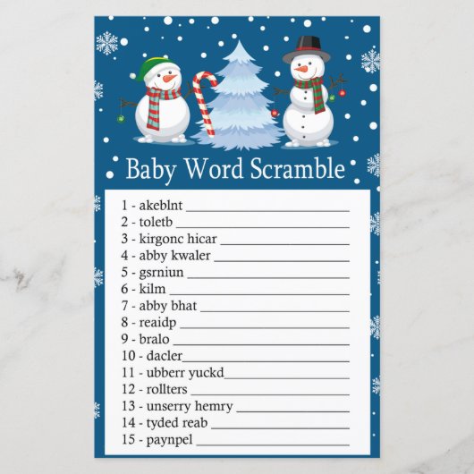 kerstspel met Snowman Baby word scramble (Voorkant)