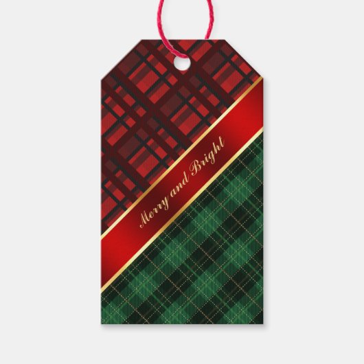 Kerstspelden en lint groen en rood cadeaulabel (Voorkant)