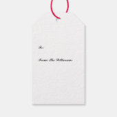 Kerstspelden en lint groen en rood cadeaulabel (Achterkant)