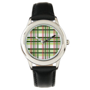 Kerstspeldenpatroon Groene Rode Kleur Tartan Horloge
