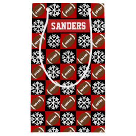 Kerstspeler Aangepaste naam rood en zwart Football Klein Cadeauzakje