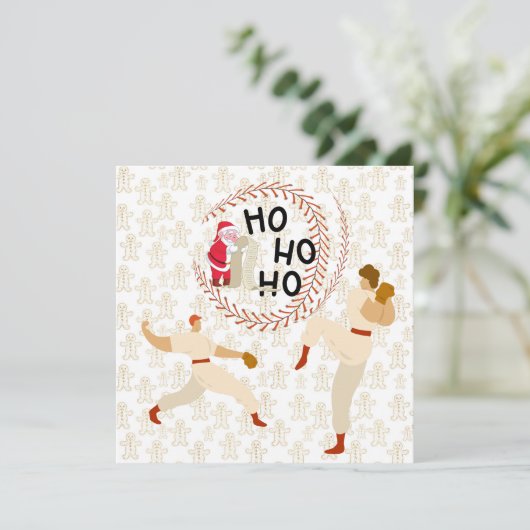 Kerstspeler en kerstman met honkbal kaart (Staand voorkant)