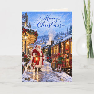 Kerstspoorwegstation Stoomtrein Kerstkaart Kaart
