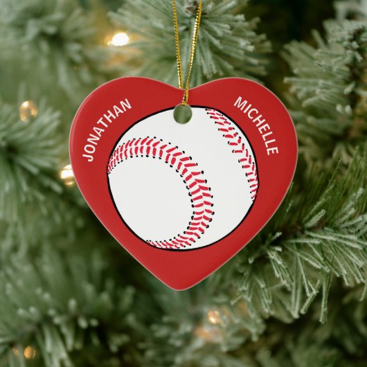 Kerstsport Baseball Coupo Namen Keramisch Ornament (Boom)