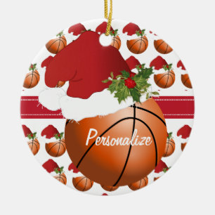 Kerstsport Basketball Santa Hat Keramisch Ornament