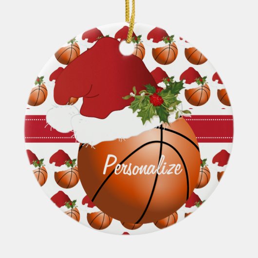 Kerstsport Basketball Santa Hat Keramisch Ornament (Voorkant)