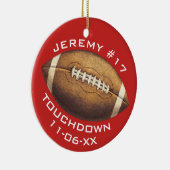 Kerstsport Football Red Touchdown Naam toevoegen Keramisch Ornament (Rechts)