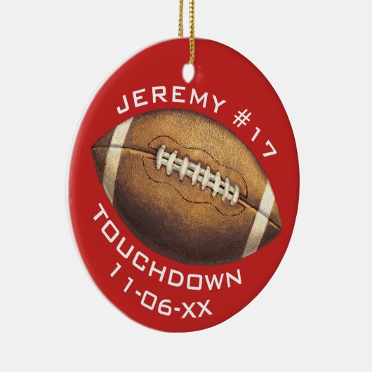 Kerstsport Football Red Touchdown Naam toevoegen Keramisch Ornament (Rechts)