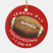 Kerstsport Football Red Touchdown Naam toevoegen Keramisch Ornament (Voorkant)