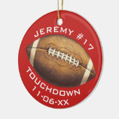 Kerstsport Football Red Touchdown Naam toevoegen Keramisch Ornament (Links)