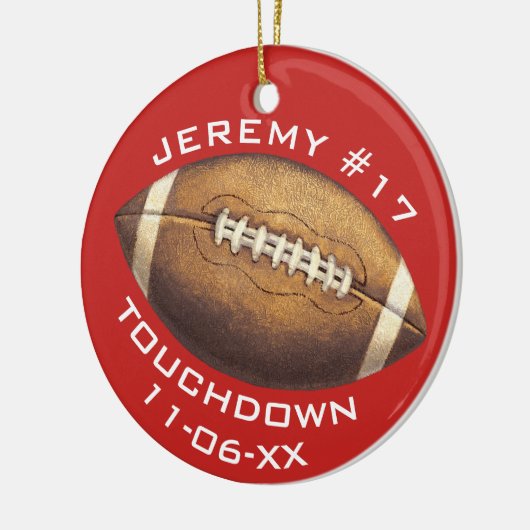 Kerstsport Football Red Touchdown Naam toevoegen Keramisch Ornament (Links)