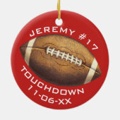 Kerstsport Football Red Touchdown Naam toevoegen Keramisch Ornament (Achterkant)