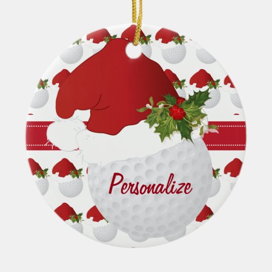 Kerstsport Golf Ball Santa Hat Keramisch Ornament (Voorkant)