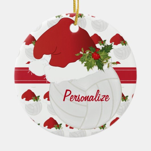Kerstsport Volleyball 🏐 Santa Hat 🎅 Keramisch Ornament (Voorkant)