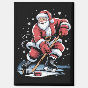 Kerstsporten Kerstman speelt ijshockey Kerstmis Magneet