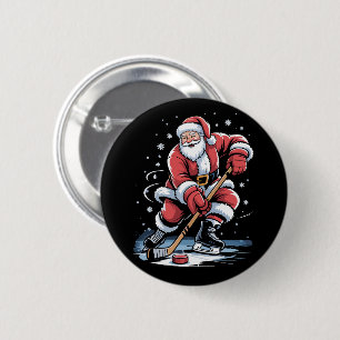 Kerstsporten Kerstman speelt ijshockey Kerstmis Ronde Button 5,7 Cm