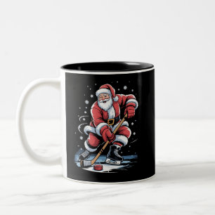 Kerstsporten Kerstman speelt ijshockey Kerstmis  Tweekleurige Koffiemok