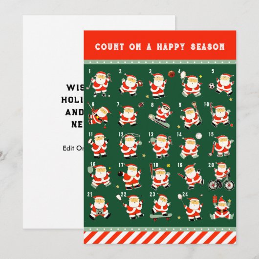 Kerstsportkalender Aftellen Vakantiekaarten Feestdagenkaart (Voorkant / Achterkant)