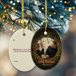 Kerstsprankelende Glitter Zwart Custom Photo Keramisch Ornament