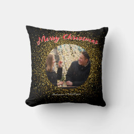 Kerstsprankelende Glitter Zwart Custom Photo Kussen