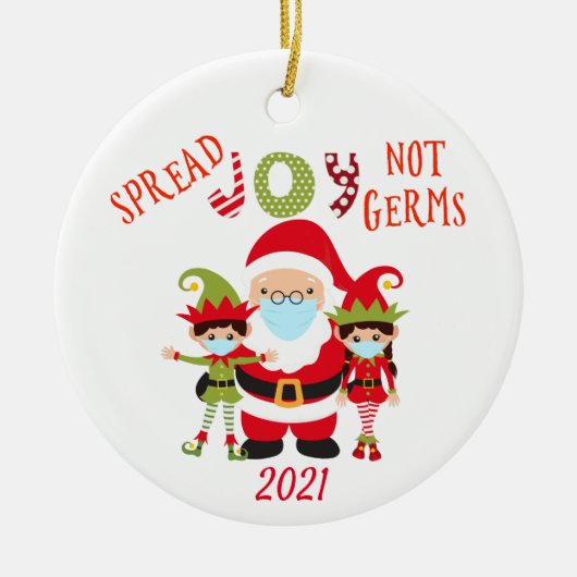Kerstsprei Joy niet Germs Elf Santa 2021 Keramisch Ornament (Voorkant)