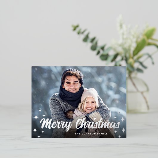 Kerstsprookje PHOTO Kerstkaart Zilver Folie Feestdagen Briefkaart (Staand Voorkant)