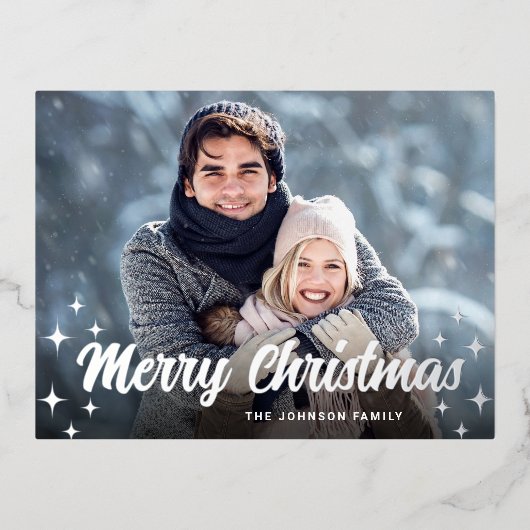 Kerstsprookje PHOTO Kerstkaart Zilver Folie Feestdagen Briefkaart (Voorkant)